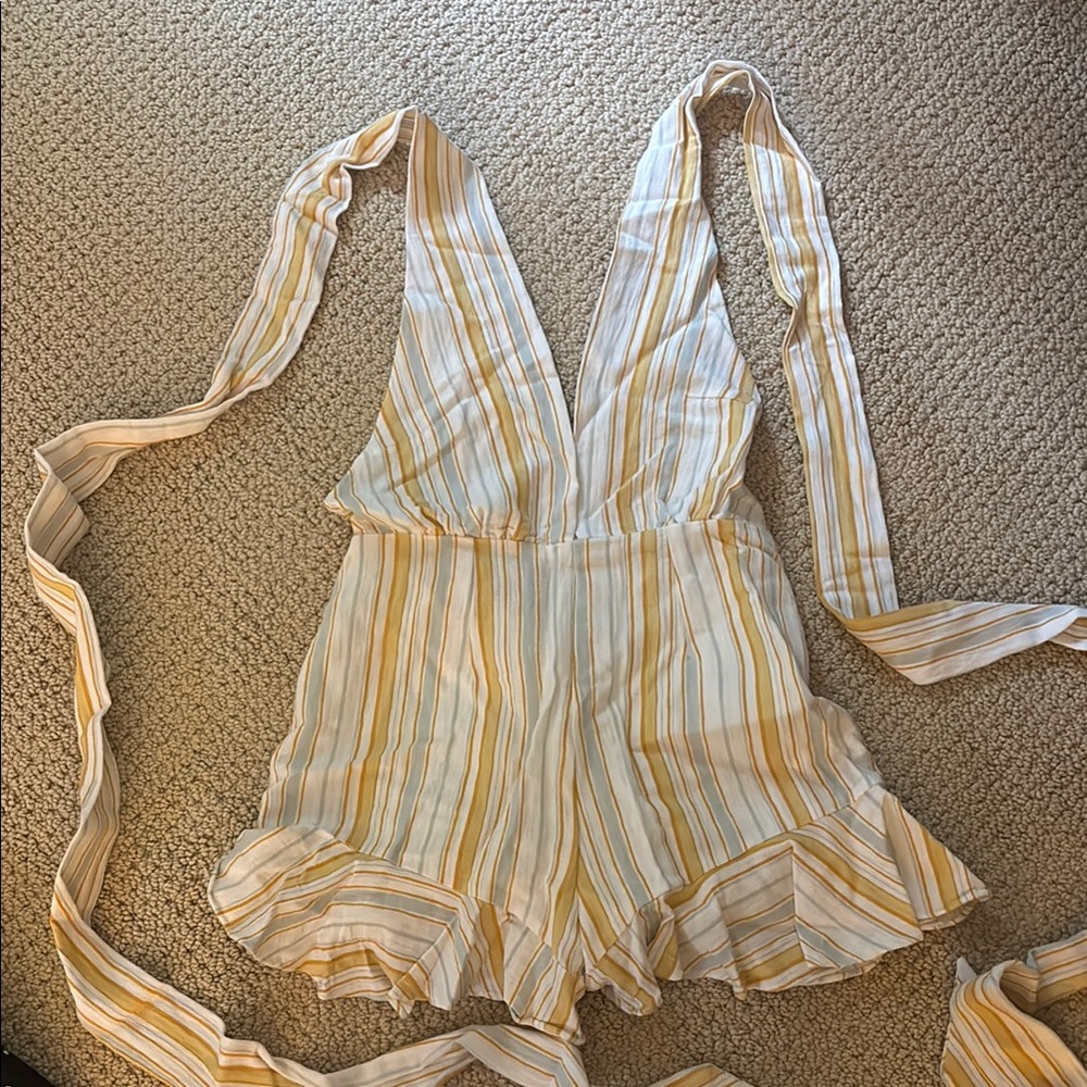 Olivaceous Yellow and White Striped Romper